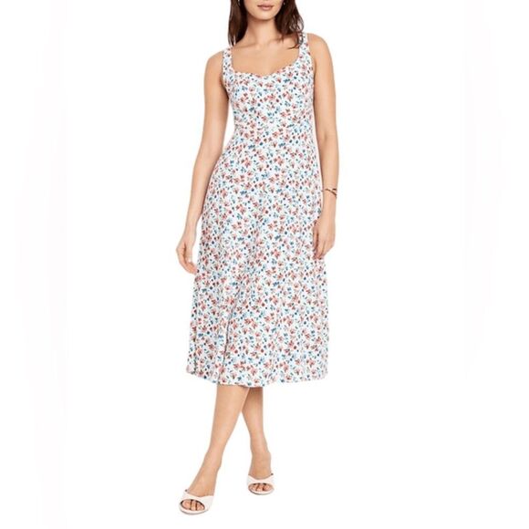 Old Navy Floral Midi Dress Linen Blend size Large - Picture 1 of 8